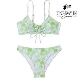 Aleumdr Floral Bandeau Bikini Swimsuit Size S
